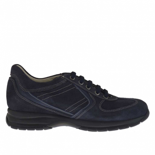 Zapato deportivo para hombre con cordones en gamuza y piel azul - Tallas disponibles:  36, 37