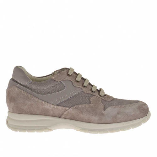 Men's sports shoe with laces in grey suede, leather and fabric - Available sizes:  36, 37