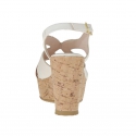 Woman's sandal in white and tan leather with cork platform and wedge 9 - Available sizes:  42
