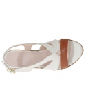Woman's sandal in white and tan leather with cork platform and wedge 9 - Available sizes:  42
