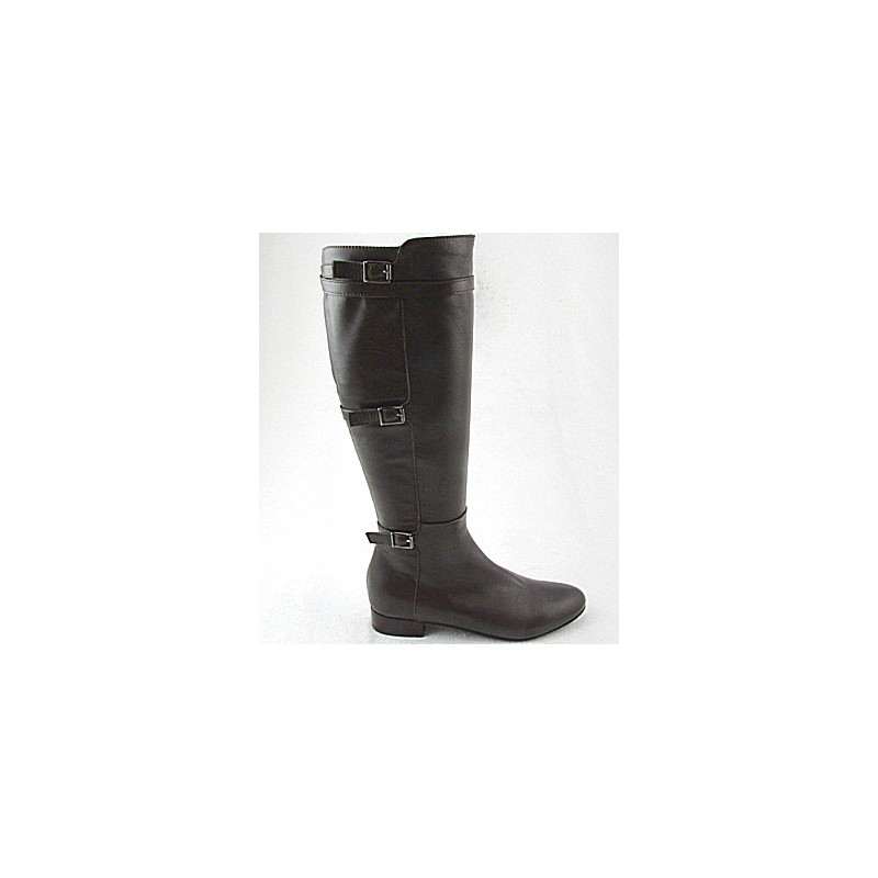 Woman's boot with zipper and buckles in dark brown leather heel 2 - Available sizes:  32