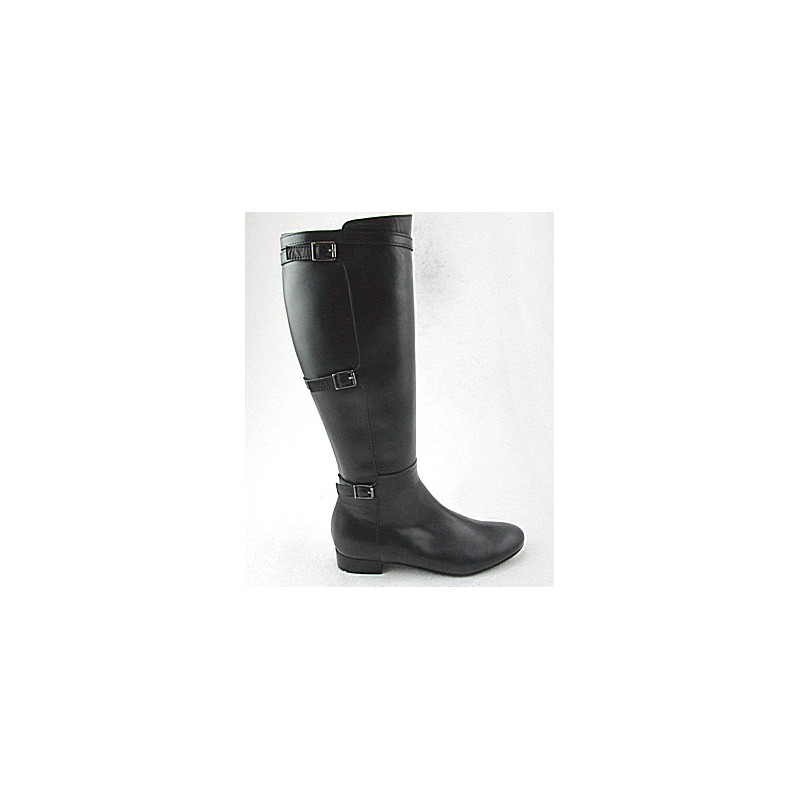 Woman's boot with zipper and buckles in black leather heel 2 - Available sizes:  32