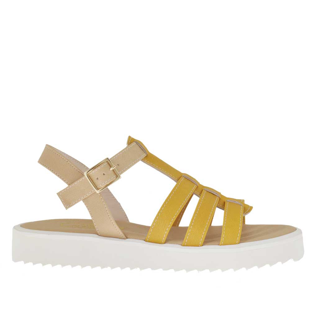 yellow t strap sandals