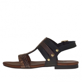 Sandalo da donna con borchie in pelle nera e testa di moro stampata pitone e pelle testa di moro stampata serpente  - Misure disponibili: 32 2