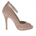 Woman's open platform pump with strap in earth-tones suede and beige leather heel 11 - Available sizes:  42