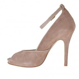 Woman's open platform pump with strap in earth-tones suede and beige leather heel 11 - Available sizes:  42 2