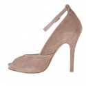 Escarpin ouvert pour femmes avec courroie en daim terre et cuir beige avec plateforme et talon 11 - Pointures disponibles:  42