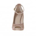 Woman's open platform pump with strap in earth-tones suede and beige leather heel 11 - Available sizes:  42