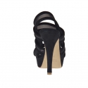 Sandale pour femmes avec plateforme, 3 bandes et tissu résille en daim noir talon 12 - Pointures disponibles:  42