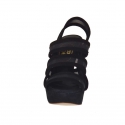 Sandalia para mujer con plataforma, 3 bandas y red en gamuza negra tacon 12 - Tallas disponibles:  42