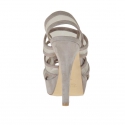 Woman's platform sandal with 3 bands and net in mud-coloured suede heel 12 - Available sizes:  42