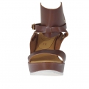 Woman's sandal in brown leather with ankle wrap, platform and wedge 9 - Available sizes:  42