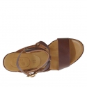 Woman's sandal in brown leather with ankle wrap, platform and wedge 9 - Available sizes:  42