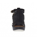 Sandalo da donna con listini intrecciati, 2 cinturini e plateau in pelle nera zeppa 9 - Misure disponibili: 42
