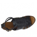 Sandale pour femmes avec plateforme et courroies entrecroisés en cuir noir talon compensé 9 - Pointures disponibles:  42