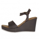 Woman's strap sandal in dark brown leather with platform and  wedge 9 - Available sizes:  42