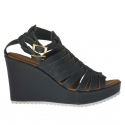 Woman's platform strap sandal with intertwined straps in forest green leather wedge 9 - Available sizes:  42