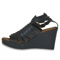 Woman's platform strap sandal with intertwined straps in forest green leather wedge 9 - Available sizes:  42