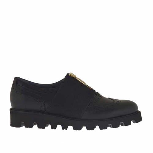 Zapato para mujer con elastico y cremallera en piel negra cuña 3 - Tallas disponibles:  32