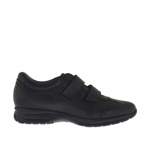 Chaussure sportif pour hommes avec velcro en cuir noir - Pointures disponibles:  37, 46