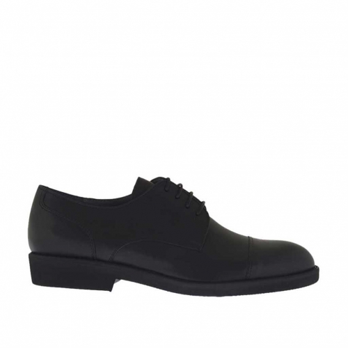 Elégant chaussure derby pour hommes à lacets avec bout droit en cuir noir - Pointures disponibles:  36