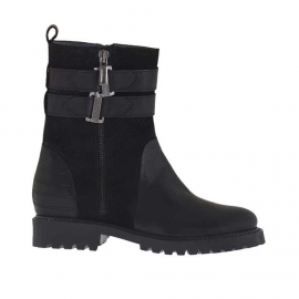Bottines pour femmes avec fermeture éclair et bandes en cuir et daim imprimé noir talon 3 - Pointures disponibles: 32