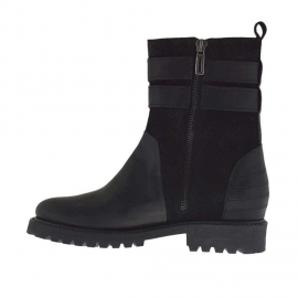 Woman's ankle boot with zipper and bands in black leather and printed suede heel 3 - Available sizes:  32 2