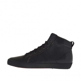 Men's sports ankle-high shoe with laces in black leather - Available sizes:  36, 37 2
