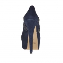Woman's platform pump in dark blue suede with flowers heel 15 - Available sizes:  42
