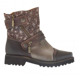 Bottines pour femmes avec fermetures éclair en cuir marron foncé, marron imprimé et taupe talon 3 - Pointures disponibles: 32