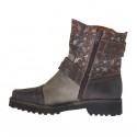 Botines para mujer con cremalleras en piel marron oscuro, imprimida marron y gris pardo tacon 3 - Tallas disponibles:  32