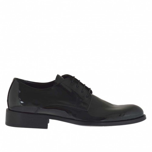 Men's laced-up derby shoe in black patent leather - Available sizes:  36, 37, 47, 48, 49
