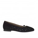 Woman's ballerina shoe with strap in pierced black suede and laminated silver leather heel 1 - Available sizes:  32