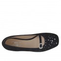 Ballerine pour femmes avec courroie en daim noir perforé y cuir lamé argent talon 1 - Pointures disponibles:  32