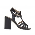 Woman's strappy sandal with strass in black leather and suede heel 8 - Available sizes:  42