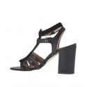Sandale pour femmes avec courroies et strass en cuir et daim noir talon 8 - Pointures disponibles:  42