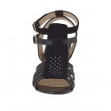 Damensandale mit Riemchen und Strass aus schwarzem Leder und Wildleder Blockabsatz 8 - Verfügbare Größen:  32, 42