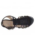 Woman's strappy sandal with strass in black leather and suede heel 8 - Available sizes:  42