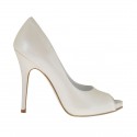 Woman's open toe pump with platform in pearled ivory leather heel 11 - Available sizes:  34, 43, 44