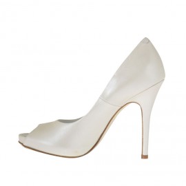 Escarpin pour femmes à bout ouvert avec platefome en cuir ivoire perlé talon 11 - Pointures disponibles:  34 2