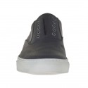 Men's sports shoe with elastic and optional laces in pierced black leather - Available sizes:  47