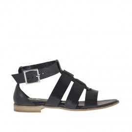 Woman's open shoe with strap and bands in black leather heel 1 - Available sizes: 33