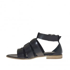 Woman's open shoe with strap and bands in black leather heel 1 - Available sizes:  33 2