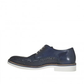 Zapato con cordones para hombre en piel perforada azul - Tallas disponibles:  37, 50 2