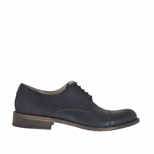 Men's elegant laced shoe with captoe in black leather - Available sizes:  50