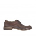Men's elegant laced shoe with captoe in antiqued brown leather - Available sizes:  50