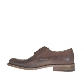 Men's elegant laced shoe with captoe in antiqued brown leather - Available sizes:  50 2