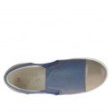 Zapato para mujer con elasticos brillantes en piel azul y laminada bronce cuña 2 - Tallas disponibles:  32