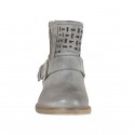 Woman's ankle boot with buckle and zipper in grey antiqued pierced leather heel 3 - Available sizes:  32