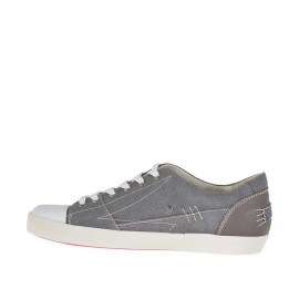 Men's laced sports shoe in smoke-colored fabric and grey leather  - Available sizes:  36 2